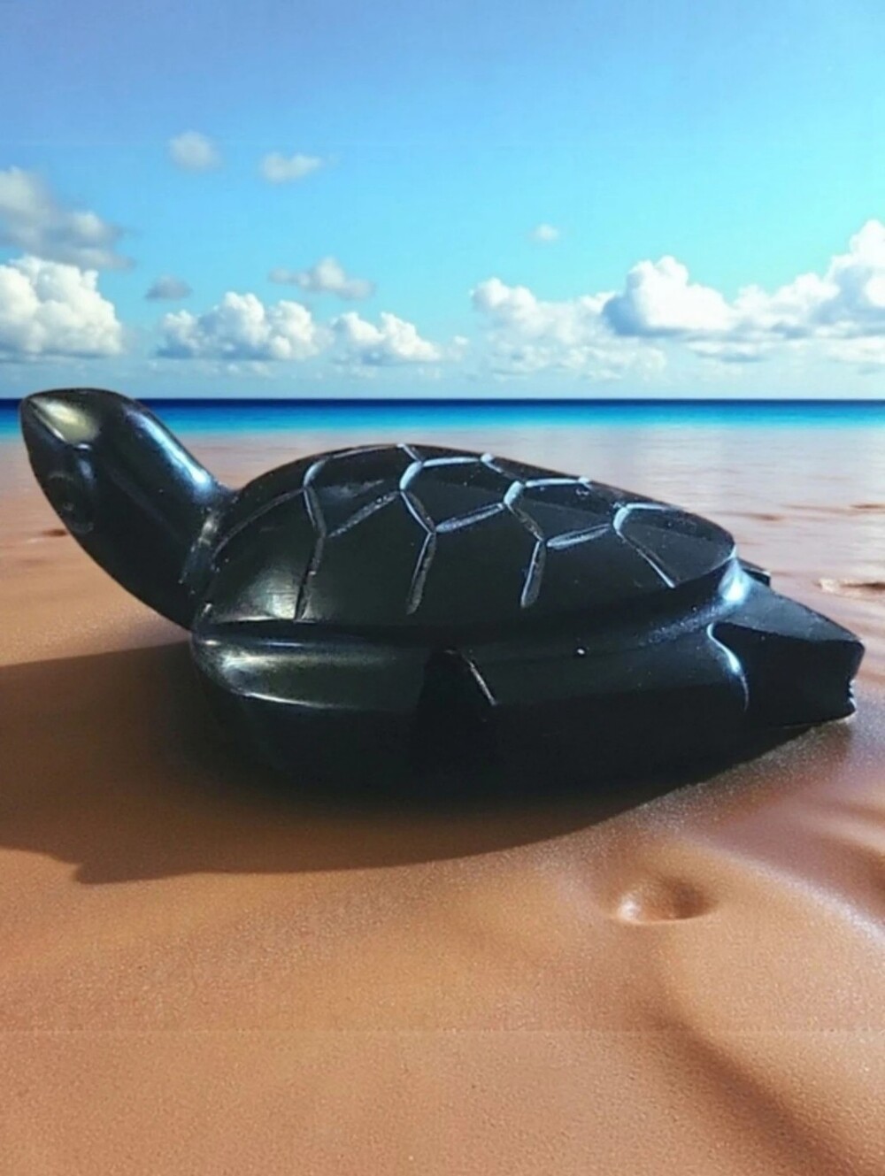 Vtg Hand Carved Stone Miniture Black Sea Tortoise Turtle